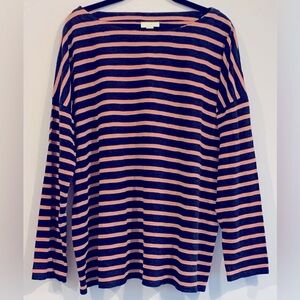 NWT, J. Jill - Navy & Coral Striped, Long Sleeve, Cotton, Dolman Shirt, Sz Large